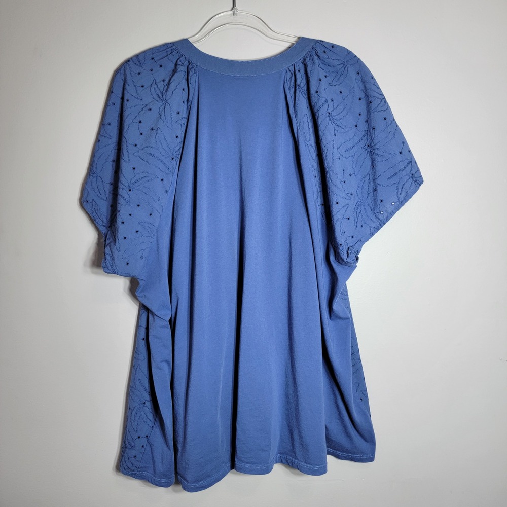 Lane Bryant Blue Eyelet Embroidered V Neck Tunic Top Plus Size 26 28 - Picture 4 of 8